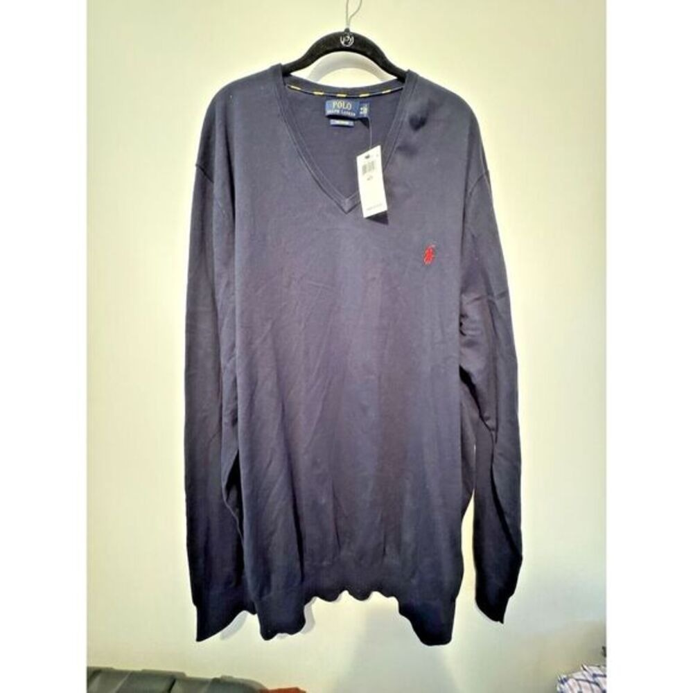 Polo Ralph‎ Lauren Men's 4XLT Pima Cotton Navy Blue V Neck Jumper Sweater